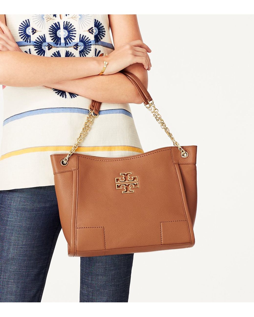 Tory Burch Britten Small Slouchy Tote in Blue Lyst